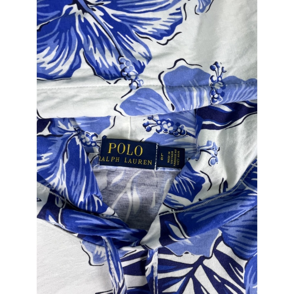 Polo Ralph Lauren Hoodie Women L Blue Floral Tropical Hibiscus Cotton Pullover - Picture 2 of 8